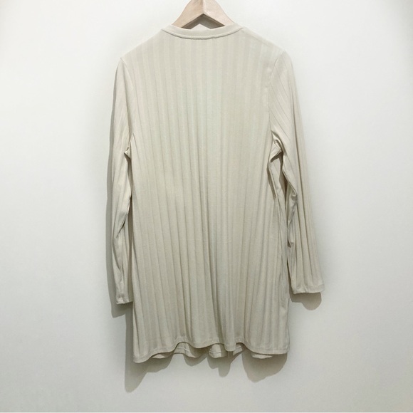 Mango Ribbed Knit Longsleeve Tunic Size XL Cream Front Slit Minimalist - Picture 3 of 12